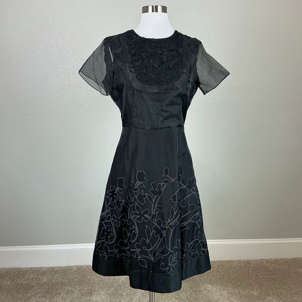 Sachin & Babi Beaded Chiffon Fit and Flare Cocktail Dress Black Size 8 - Picture 2 of 13
